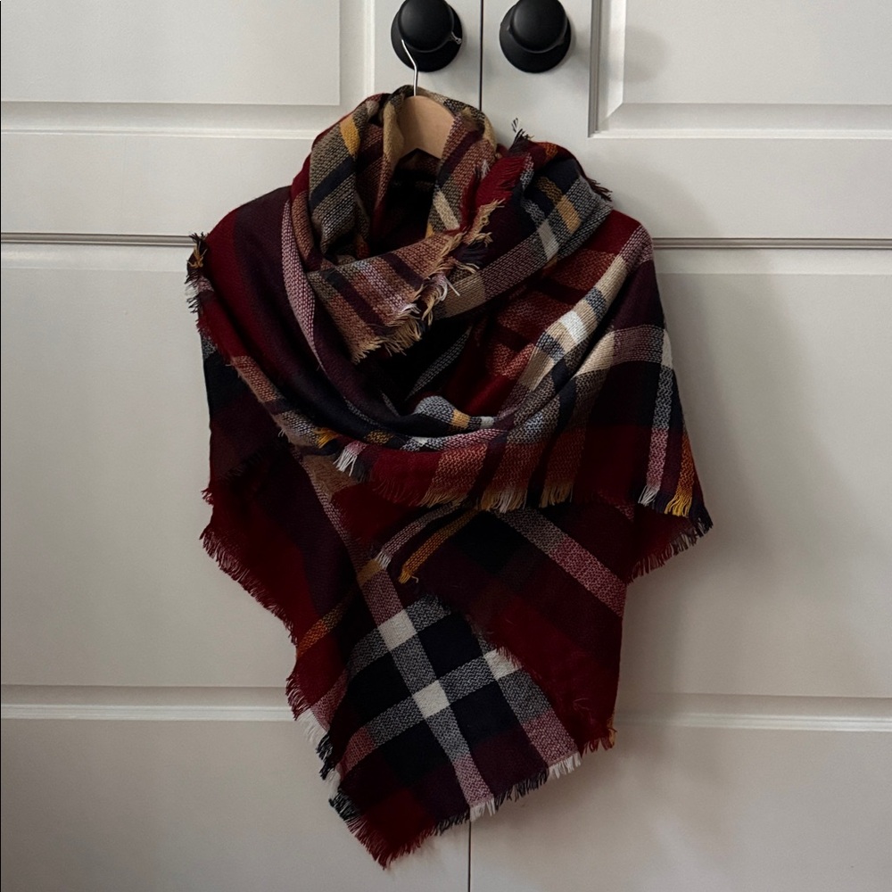 Evelyn Plaid Scarf Shawl Wrap - Burgundy, Navy, Yellow, White